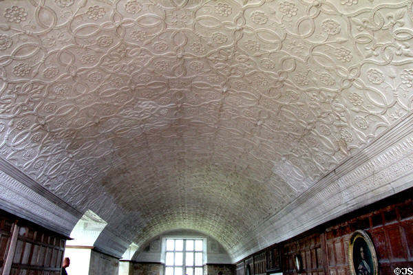 Plasterwork ceiling in Long Gallery at Chastleton House. Moreton-in-Marsh, England.