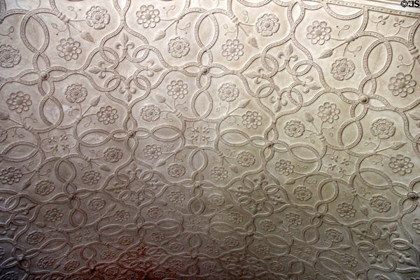 Details of plasterwork ceiling in Long Gallery at Chastleton House. Moreton-in-Marsh, England.