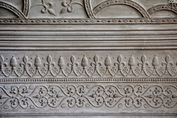 Low-relief frieze running below ceiling in Long Gallery at Chastleton House. Moreton-in-Marsh, England.