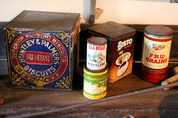 Antique food cans at Chastleton House. Moreton-in-Marsh, England.