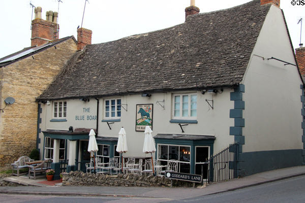 The Blue Boar pub at Goddards Lane with typical Cotswolds slate roof. Chipping Norton, England.