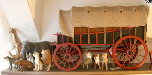 Children's toys including animal models & wagon at Snowshill Manor. England.