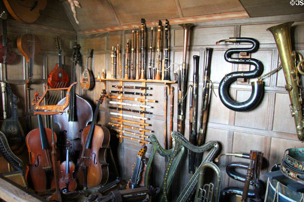 Collection of musical instruments at Snowshill Manor. England.