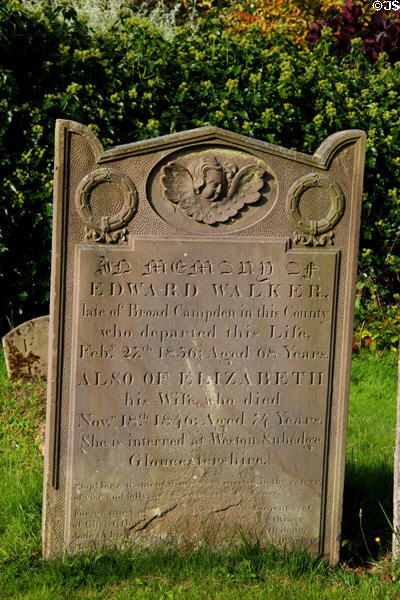 Tombstone of couple who died in mid-19thC in church cemetery. Stanton, England.