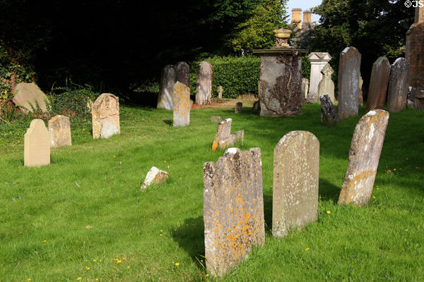 Old tombstones in church cemetery. Stanton, England.