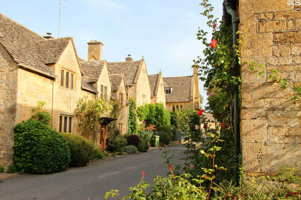Street lines with traditional Cotswold stone homes. Stanton, England.