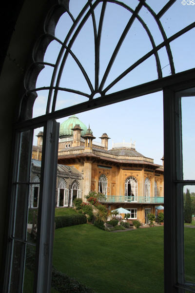 House viewed from Orangery window at Sezincote. Moreton-in-Marsh, England.