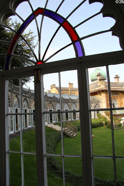 Curved wing of Orangery viewed from one of its windows at Sezincote. Moreton-in-Marsh, England.