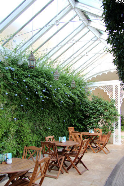 Café section inside Orangery at Sezincote. Moreton-in-Marsh, England.