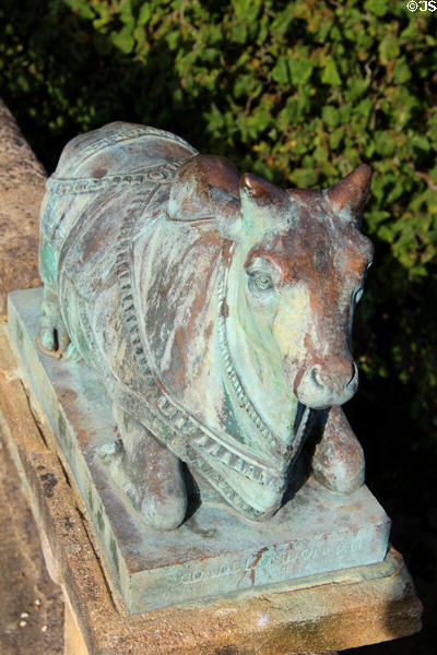 Statue of Brahmin bull on foot bridge at Sezincote. Moreton-in-Marsh, England.