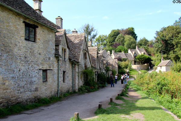 View along length of weavers' cottages on Arlington Row. Bibury, England.