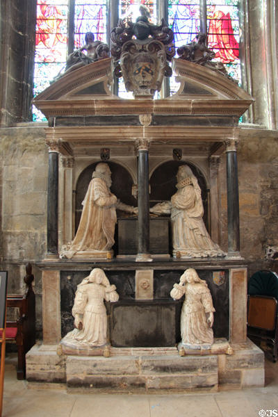 Monument to George Monax (d 1638) in Church of St John Baptist. Cirencester, England.