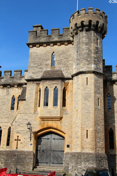 Crenellations along top of Cecily Hill Barracks. Cirencester, England.