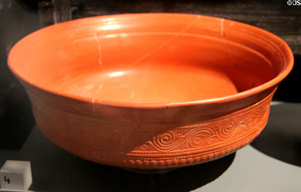 Samian ware pottery bowl at Corinium Museum. Cirencester, England.