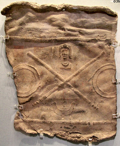 Part of a decorated lead coffin of Roman era found in Cirencester area at Corinium Museum. Cirencester, England.