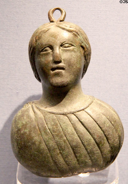 Roman steelyard weight in form of portrait of a woman, likely Fausta, wife of Constantine the Great, at Corinium Museum. Cirencester, England.