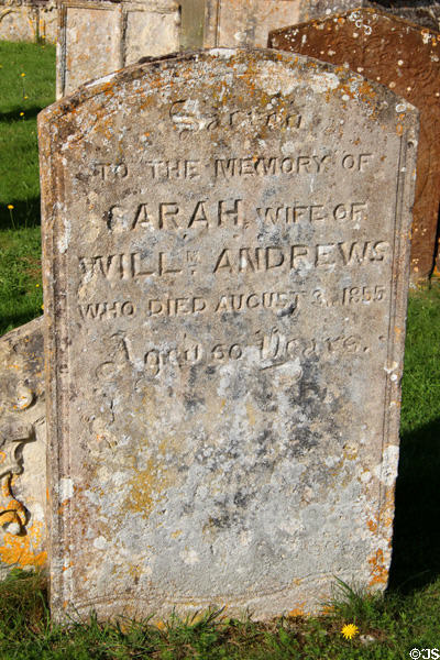 Carving on tombstone of married woman dated 1855 in cemetery of Church of St Peter & St Paul. Northleach, England.