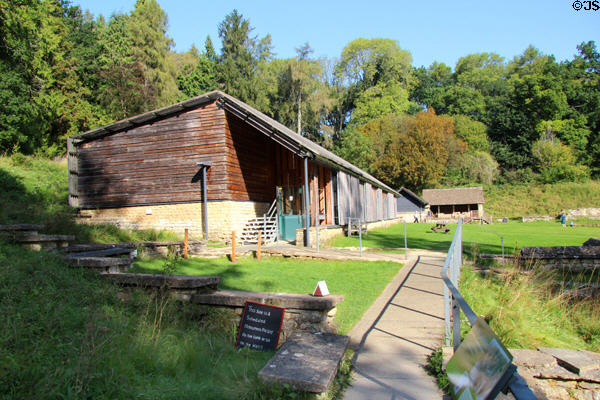 Modern building to protect long row of Roman mosaic floors at Chedworth Roman Villa. England.