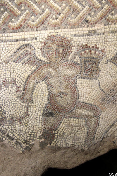 Figure incorporated into floor mosaic in dining room at Chedworth Roman Villa. England.