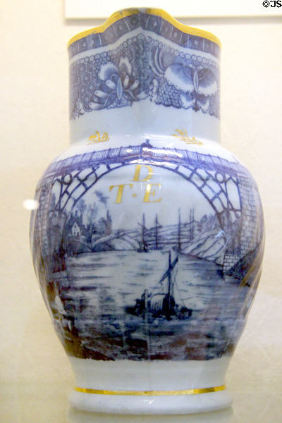 Coalport John Rose factory jug (1800-05) printed with Iron Bridge at Coalport China Museum. Ironbridge, England.