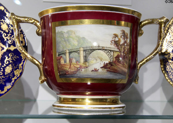 2-handled loving cup (c1835) painted with Iron Bridge by Coalport China Company at Coalport China Museum. Ironbridge, England.