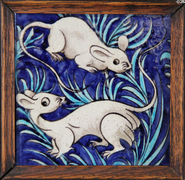 Mice hand-painted tile (1888-97) by William De Morgan at Jackfield Tile Museum. Ironbridge, England.