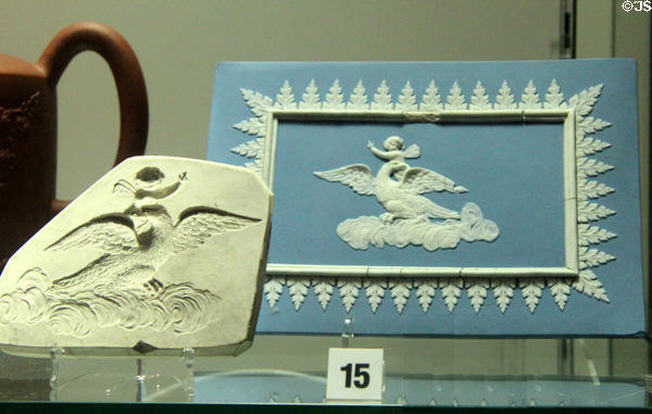 Japer mold with applied relief decoration & mold with which the relief was taken (1770-90) made in Staffordshire at Potteries Museum & Art Gallery. Hanley, Stoke-on-Trent, England.