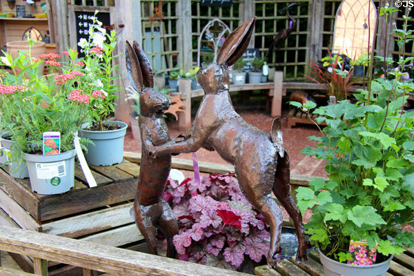 Rabbit sculptures in garden center at Wightwick Manor. Wolverhampton, England.
