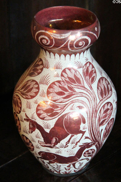 Ruby lustre vas with donkeys by William De Morgan at Wightwick Manor. Wolverhampton, England.