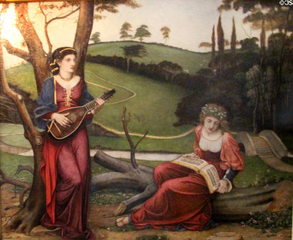 Gentle Music of a Bygone Day painting (1908) by John Roddam Spencer-Stanhope at Wightwick Manor. Wolverhampton, England.