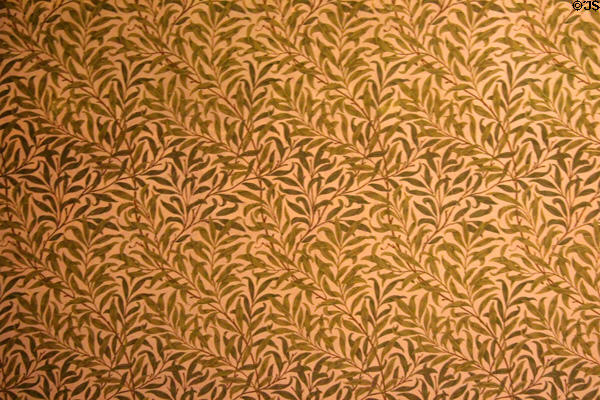 Willow Boughs wallpaper (1892 replaced 1930s) by William Morris in visitor stairwell at Wightwick Manor. Wolverhampton, England.