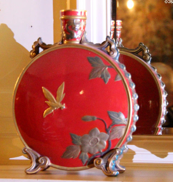 Royal Worcester porcelain moon flask (c1890) at Wightwick Manor. Wolverhampton, England.