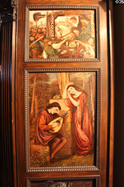 Painted wood panels in large bedroom for guests at Wightwick Manor. Wolverhampton, England.