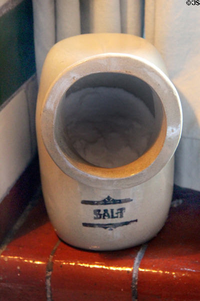 Ceramic salt pig in kitchen at Wightwick Manor. Wolverhampton, England.