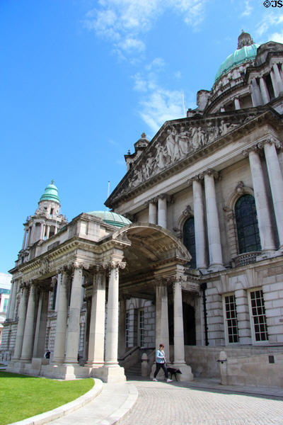 Carriage entrance at Belfast City Hall. Belfast, Northern Ireland.