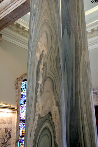 Massive stone columns supporting rotunda at Belfast City Hall. Belfast, Northern Ireland.