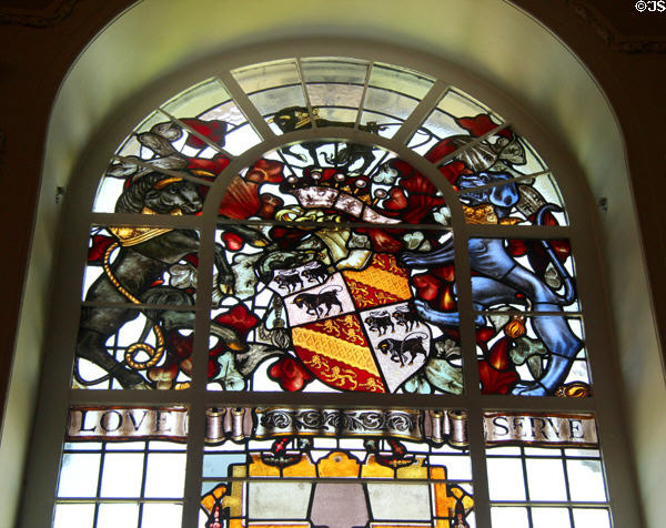 Stained glass windows in Council Chamber at Belfast City Hall. Belfast, Northern Ireland.
