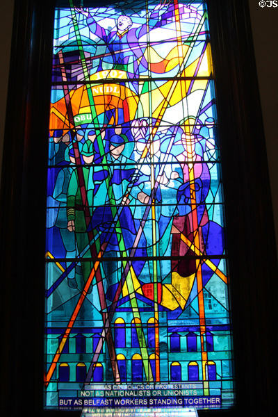 Belfast Dockers Strike 1907-Centenary window (2007) by John McLaughlin at Belfast City Hall. Belfast, Northern Ireland.