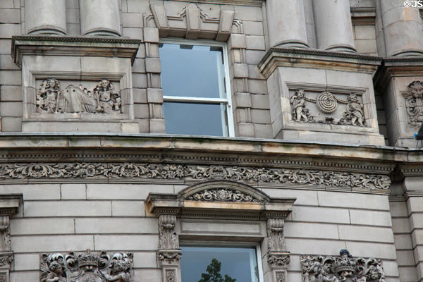 Facade carving details of Scottish Provident Institution on Donegall Square. Belfast, Northern Ireland.