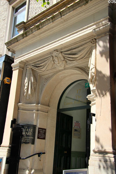 Portal of Linen Hall Library, founded 1788. Belfast, Northern Ireland.