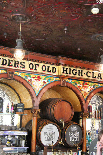 Lager barrels on bar at Crown Liquor Saloon. Belfast, Northern Ireland.