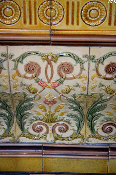 Ceramic tiles around bar at Crown Liquor Saloon. Belfast, Northern Ireland.