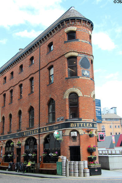 Flat iron building (1861) with Bittles Bar at Victoria Square. Belfast, Northern Ireland.