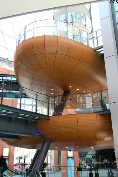 Sculpted balconies in Victoria Square shopping center. Belfast, Northern Ireland.