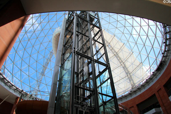Tower within dome at Victoria Square shopping center. Belfast, Northern Ireland.