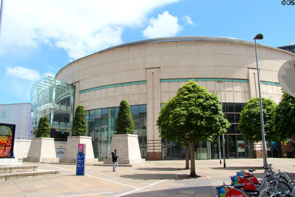 Waterfront Hall (1997) event venue on River Lagan. Belfast, Northern Ireland. Architect: Peter McGuckin of Robinson McIlwaine.