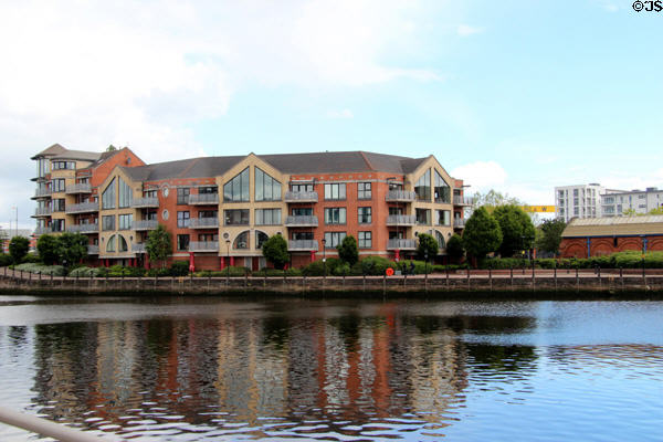 Housing along Lagan River. Belfast, Northern Ireland.