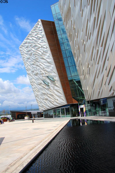 Titanic Belfast building over pool. Belfast, Northern Ireland.