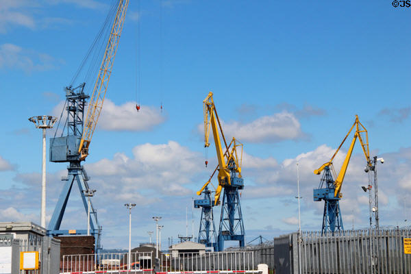 Cranes at Belfast Harbour, now the Titanic Quarter. Belfast, Northern Ireland.