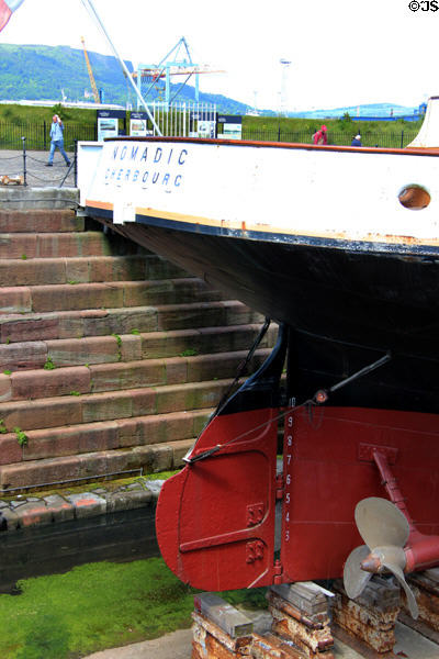 Stern & propeller of Nomadic Cherbourg displayed at Titanic Quarter. Belfast, Northern Ireland.